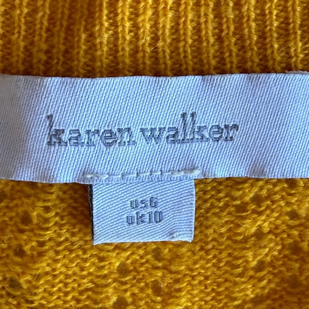 EUC Vtg KAREN WALKER 100% Cashmere Open Weave 3/4 Sleeve Sweater 6 Yellow Gold - Picture 2 of 14